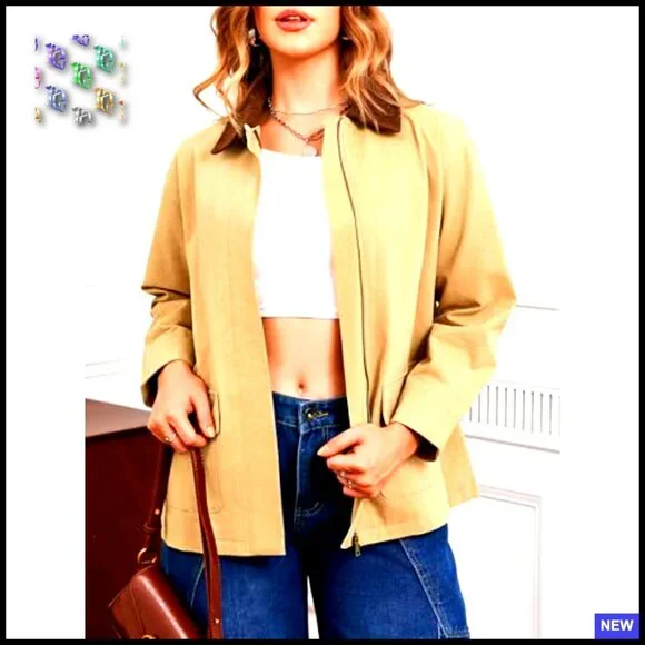Oversized Barn Jacket Zip Up Military Safari Vintage Trench Coat with Pockets